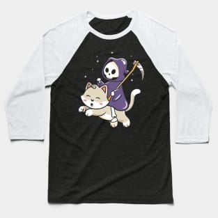 Grim Reaper Riding on a Cat Baseball T-Shirt